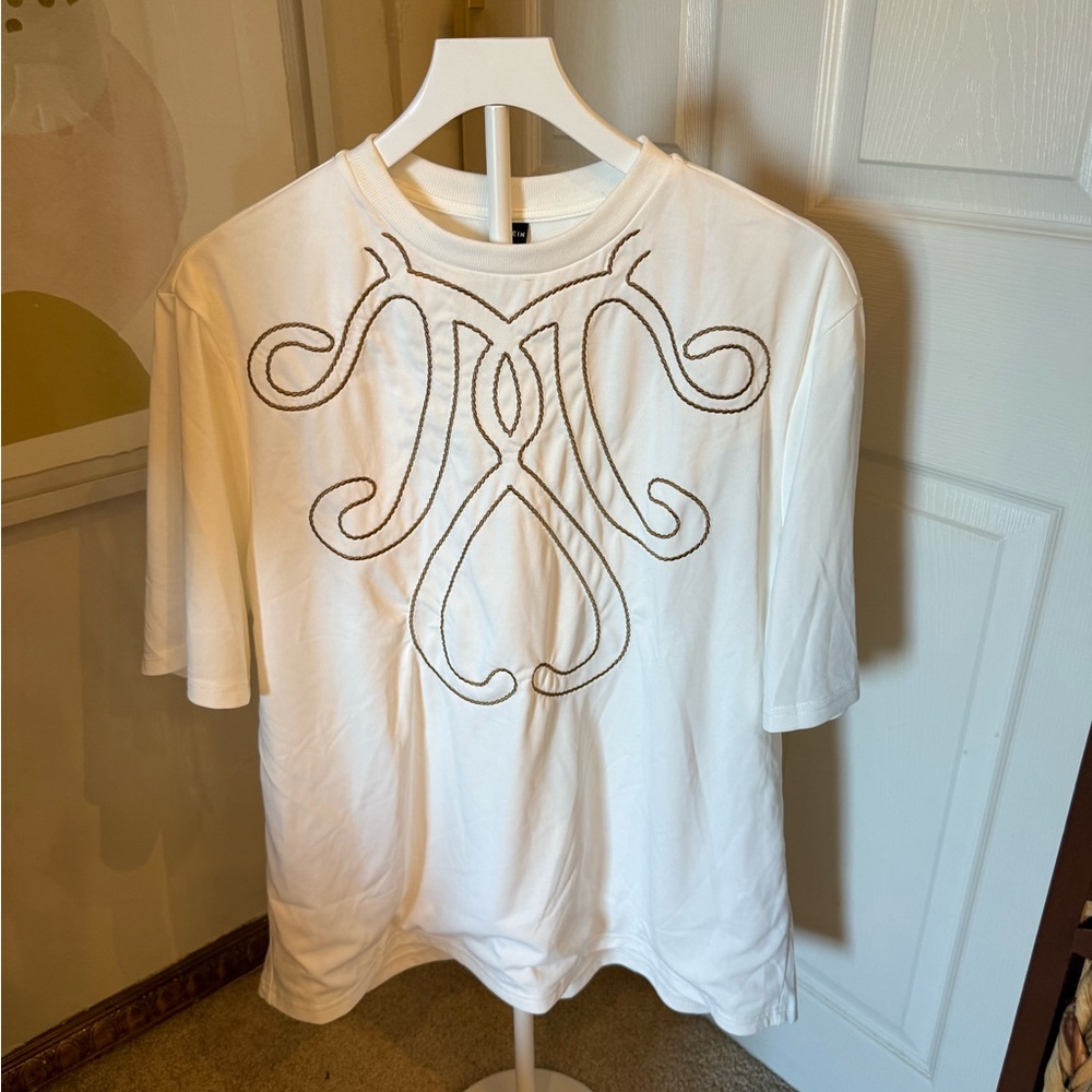 White Embroidered Graphic Tee
